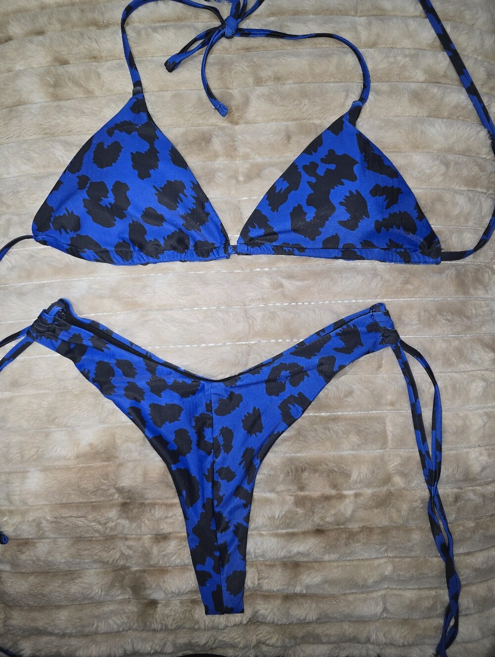 Blue & Black Leopard Print String Bikini